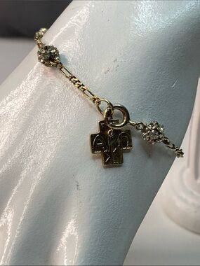 925 Silver Chi Rho Alpha Omega Cross Bracelet Pave firecracker beads